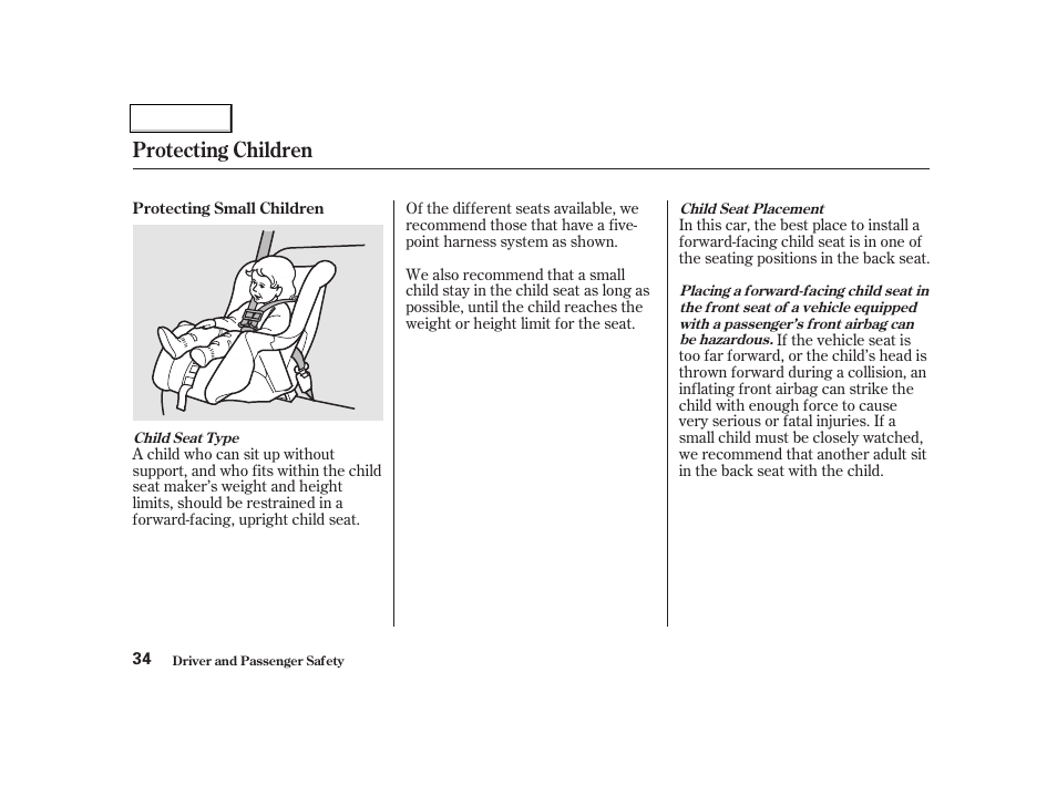 Protecting children | HONDA 2001 Civic Coupe - Owner's Manual User Manual | Page 37 / 325