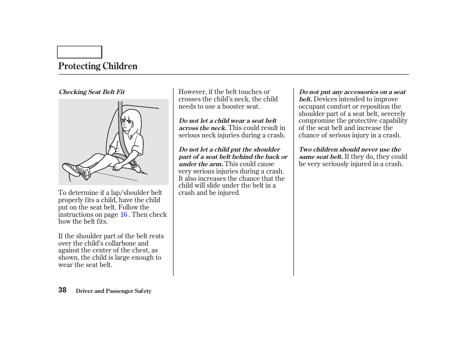 Protecting children | HONDA 2001 Civic Coupe - Owner's Manual User Manual | Page 41 / 325