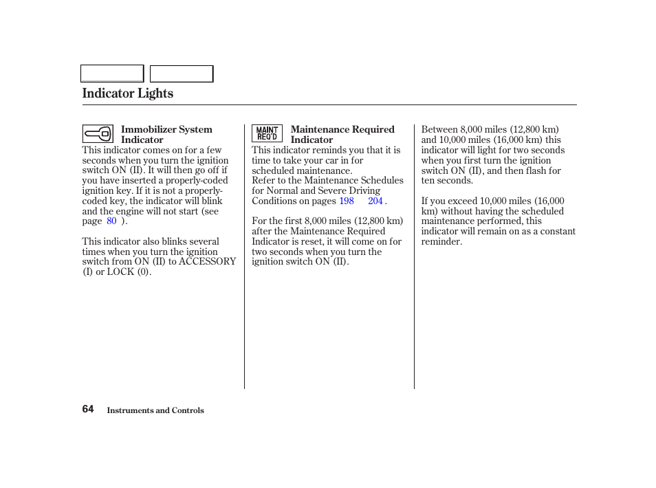 Indicator lights | HONDA 2001 Civic Coupe - Owner's Manual User Manual | Page 67 / 325