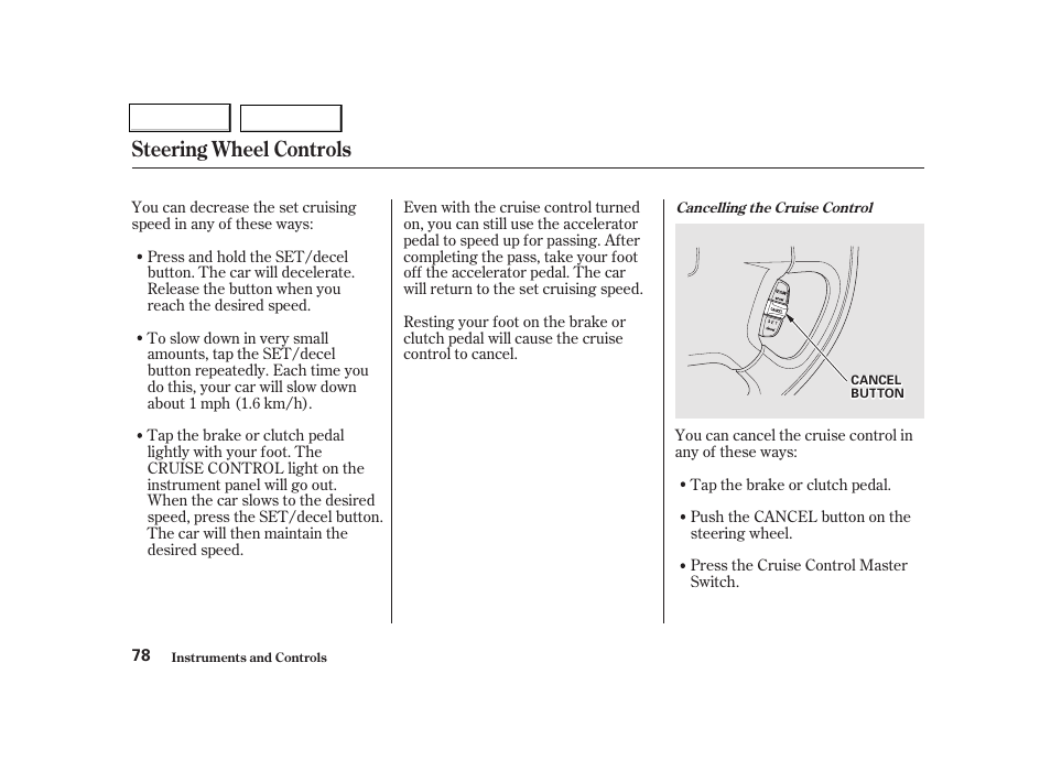 Steering wheel controls | HONDA 2001 Civic Coupe - Owner's Manual User Manual | Page 81 / 325