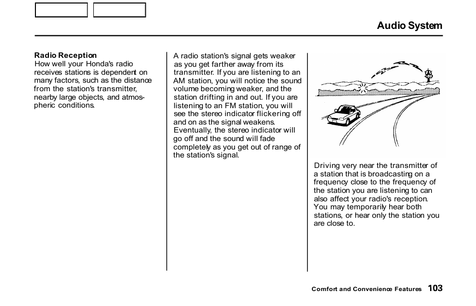 Audio system | HONDA 2001 S2000 - Owner's Manual User Manual | Page 106 / 276