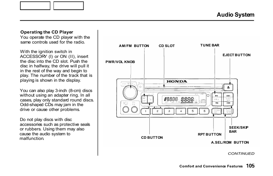 Audio system | HONDA 2001 S2000 - Owner's Manual User Manual | Page 108 / 276