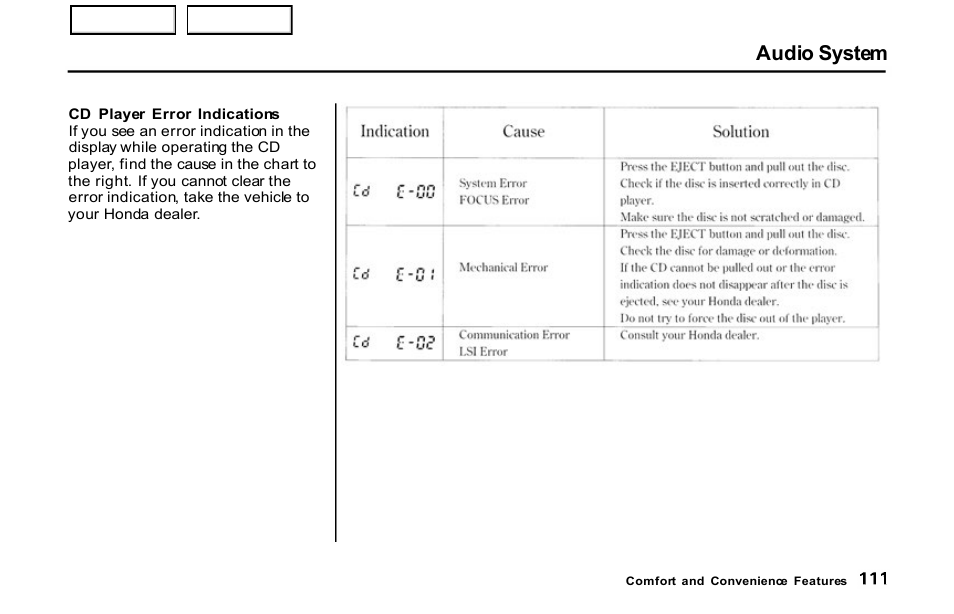 Audio system | HONDA 2001 S2000 - Owner's Manual User Manual | Page 114 / 276