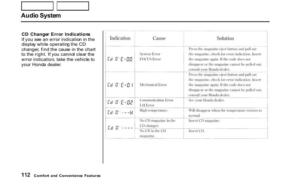 Audio system | HONDA 2001 S2000 - Owner's Manual User Manual | Page 115 / 276