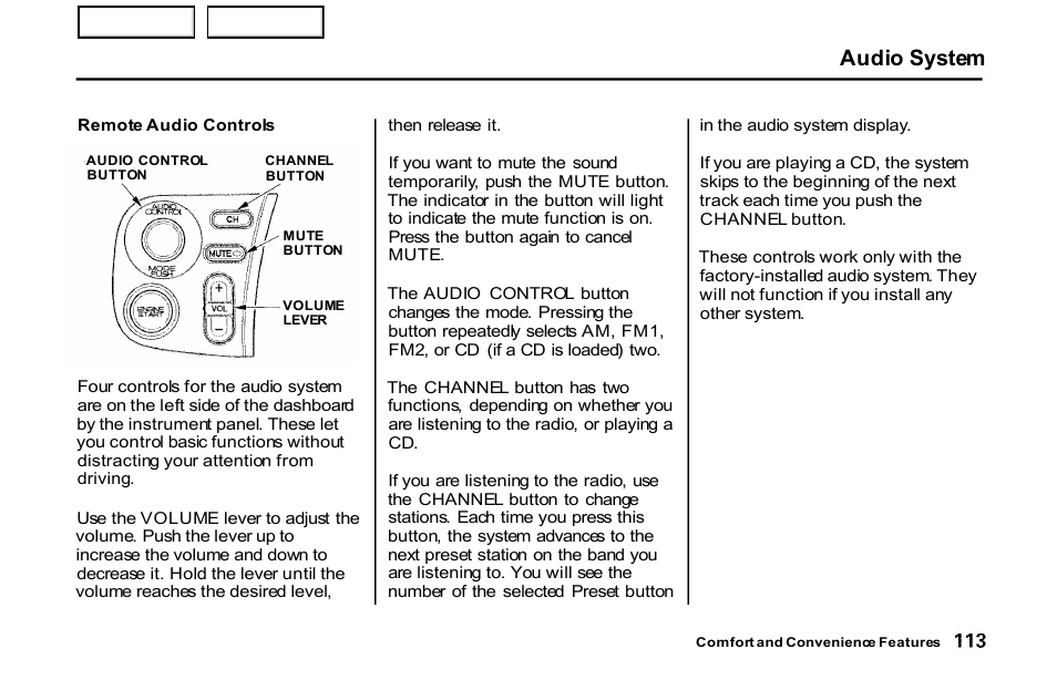 Audio system | HONDA 2001 S2000 - Owner's Manual User Manual | Page 116 / 276