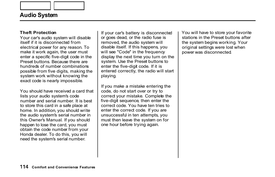 Audio system | HONDA 2001 S2000 - Owner's Manual User Manual | Page 117 / 276