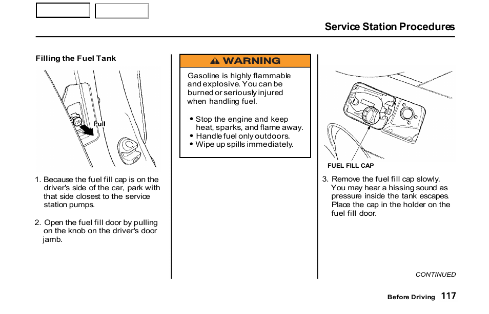 Service station procedures | HONDA 2001 S2000 - Owner's Manual User Manual | Page 120 / 276