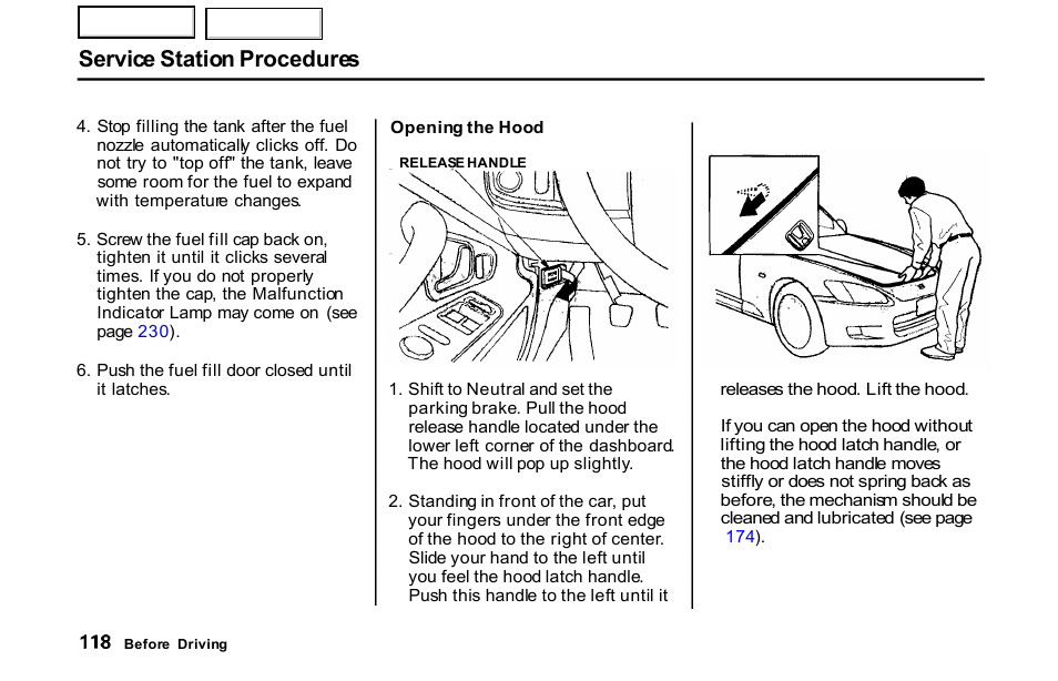 Service station procedures | HONDA 2001 S2000 - Owner's Manual User Manual | Page 121 / 276