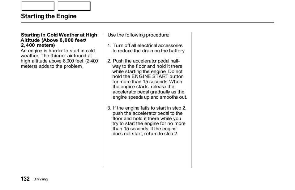 Starting the engine | HONDA 2001 S2000 - Owner's Manual User Manual | Page 135 / 276