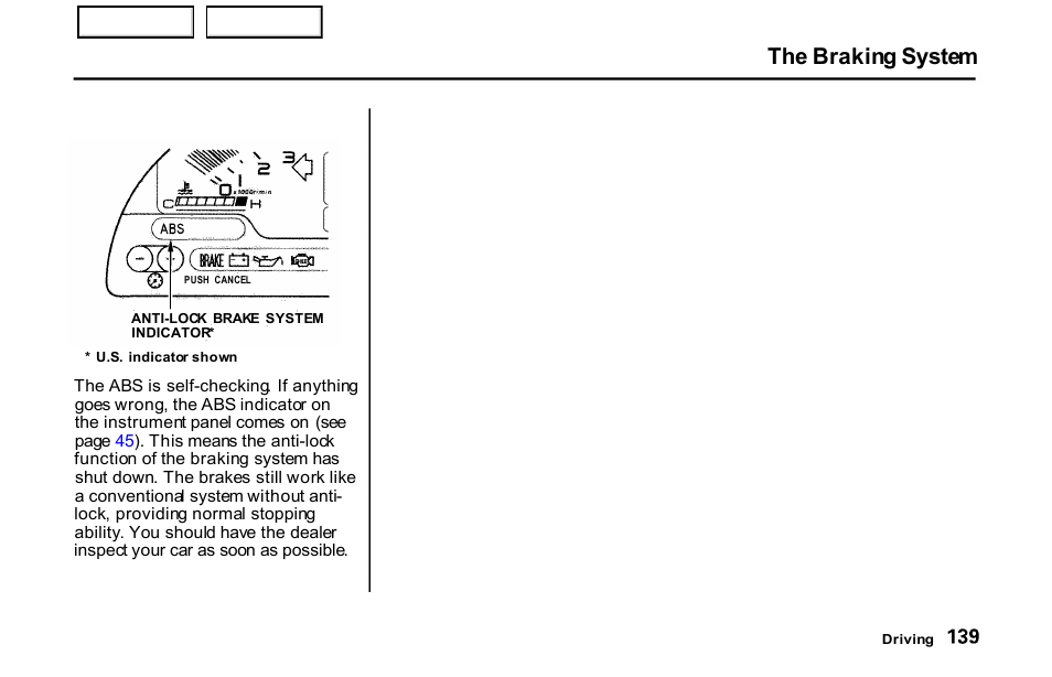 The braking system | HONDA 2001 S2000 - Owner's Manual User Manual | Page 142 / 276