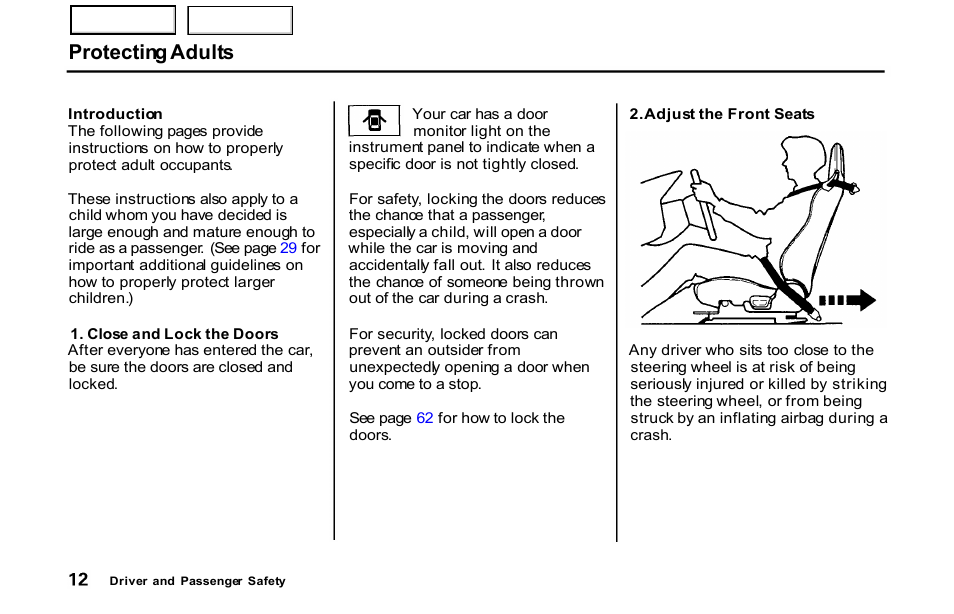 Protecting adults | HONDA 2001 S2000 - Owner's Manual User Manual | Page 15 / 276