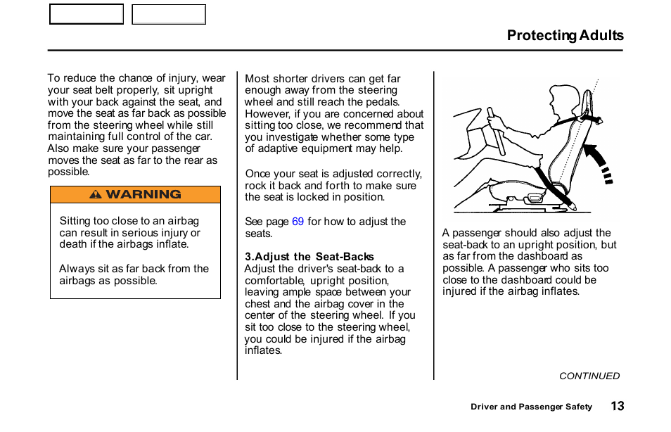 Protecting adults | HONDA 2001 S2000 - Owner's Manual User Manual | Page 16 / 276