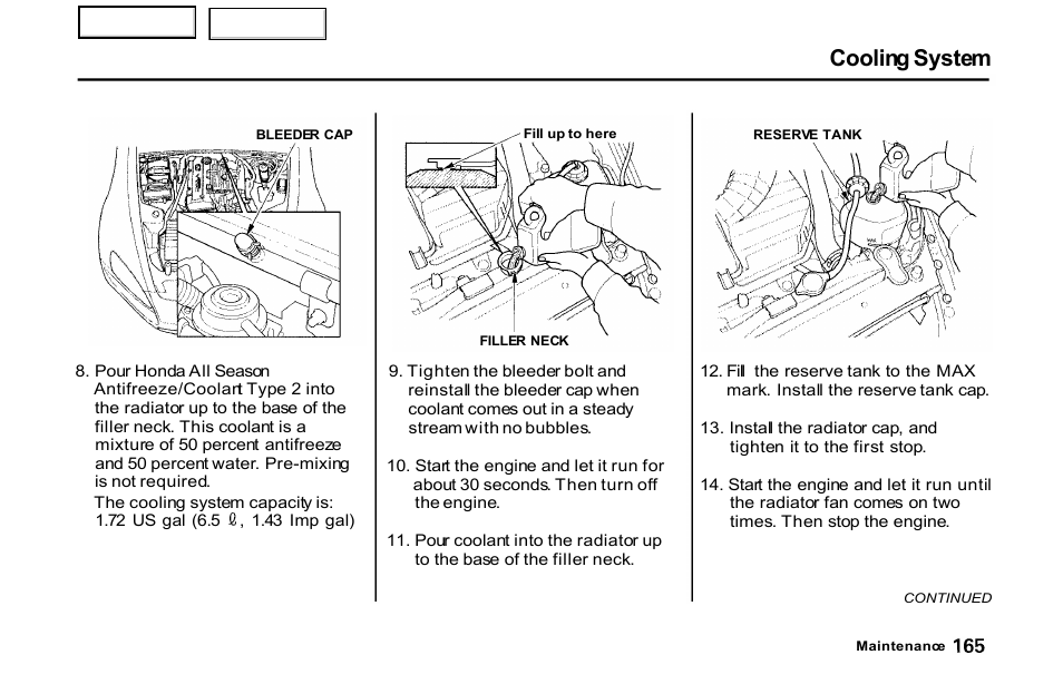 Cooling system | HONDA 2001 S2000 - Owner's Manual User Manual | Page 168 / 276