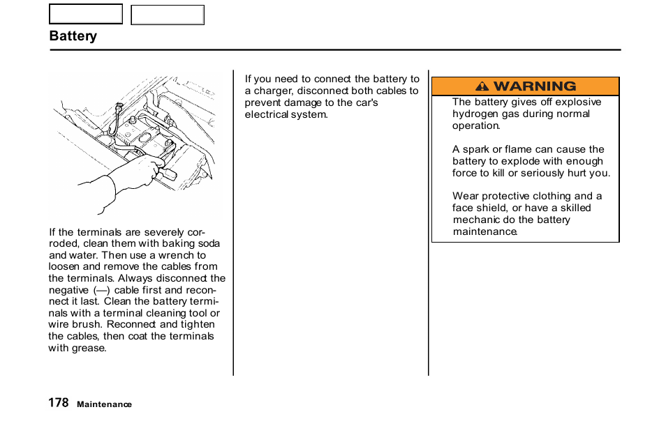 Battery | HONDA 2001 S2000 - Owner's Manual User Manual | Page 181 / 276