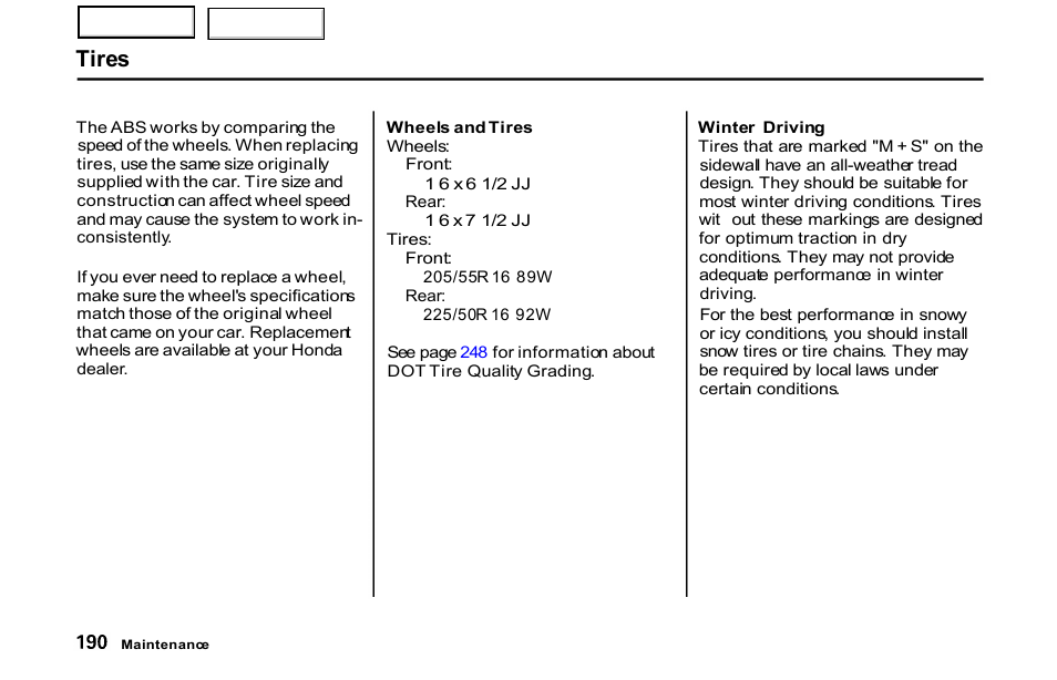 Tires | HONDA 2001 S2000 - Owner's Manual User Manual | Page 193 / 276