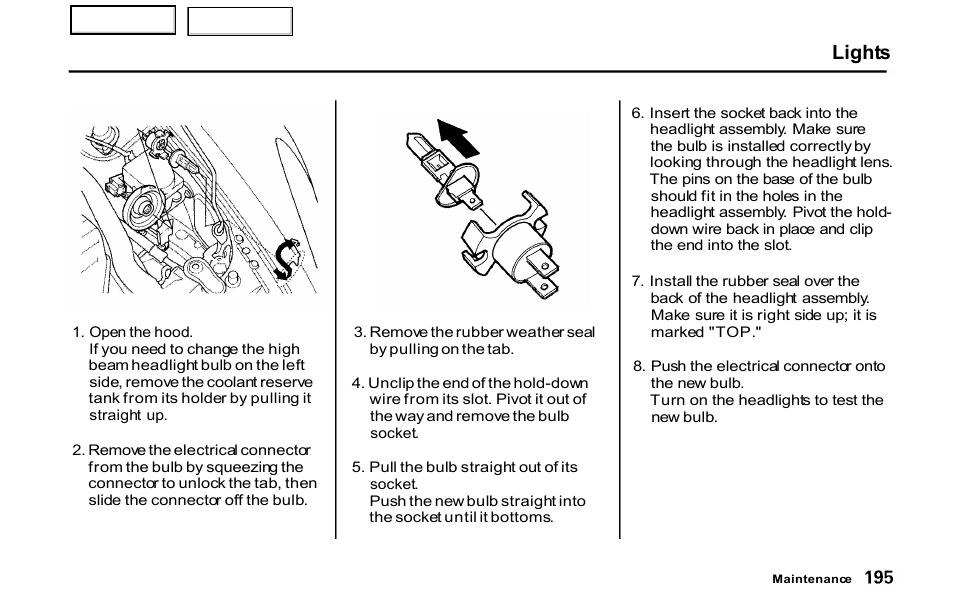 Lights | HONDA 2001 S2000 - Owner's Manual User Manual | Page 198 / 276