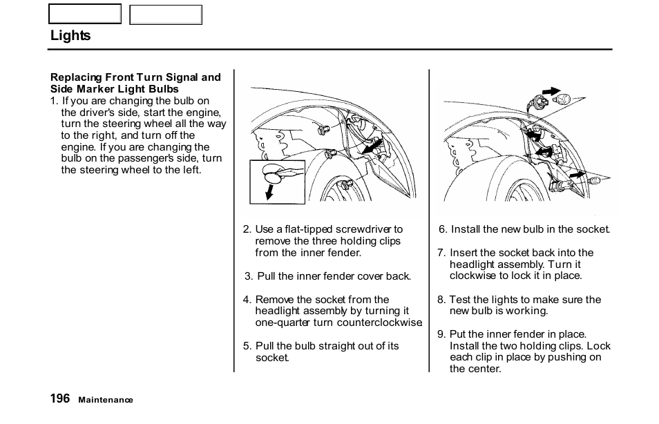 Lights | HONDA 2001 S2000 - Owner's Manual User Manual | Page 199 / 276