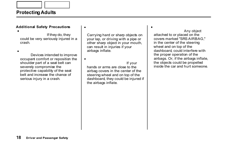 Protecting adults | HONDA 2001 S2000 - Owner's Manual User Manual | Page 21 / 276