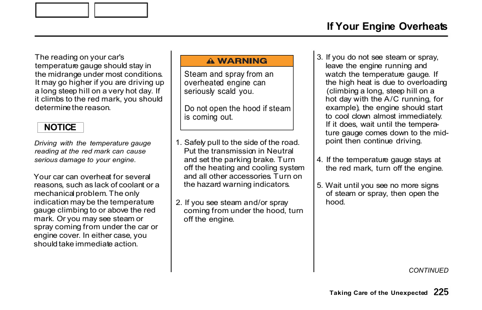 If your engine overheats | HONDA 2001 S2000 - Owner's Manual User Manual | Page 228 / 276