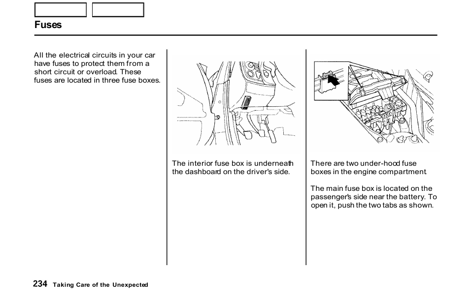 Fuses | HONDA 2001 S2000 - Owner's Manual User Manual | Page 237 / 276