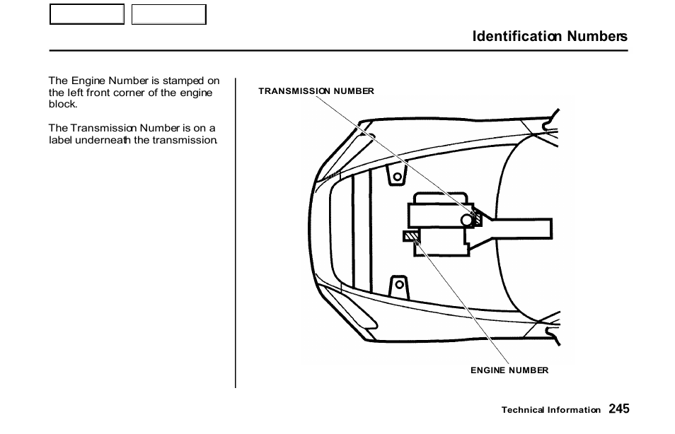 Identification numbers | HONDA 2001 S2000 - Owner's Manual User Manual | Page 248 / 276