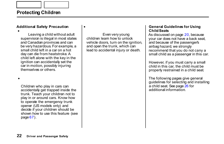 Protecting children | HONDA 2001 S2000 - Owner's Manual User Manual | Page 25 / 276