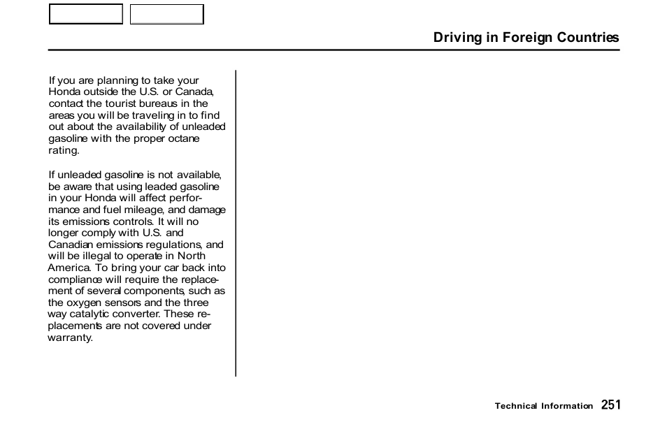 Driving in foreign countries | HONDA 2001 S2000 - Owner's Manual User Manual | Page 254 / 276