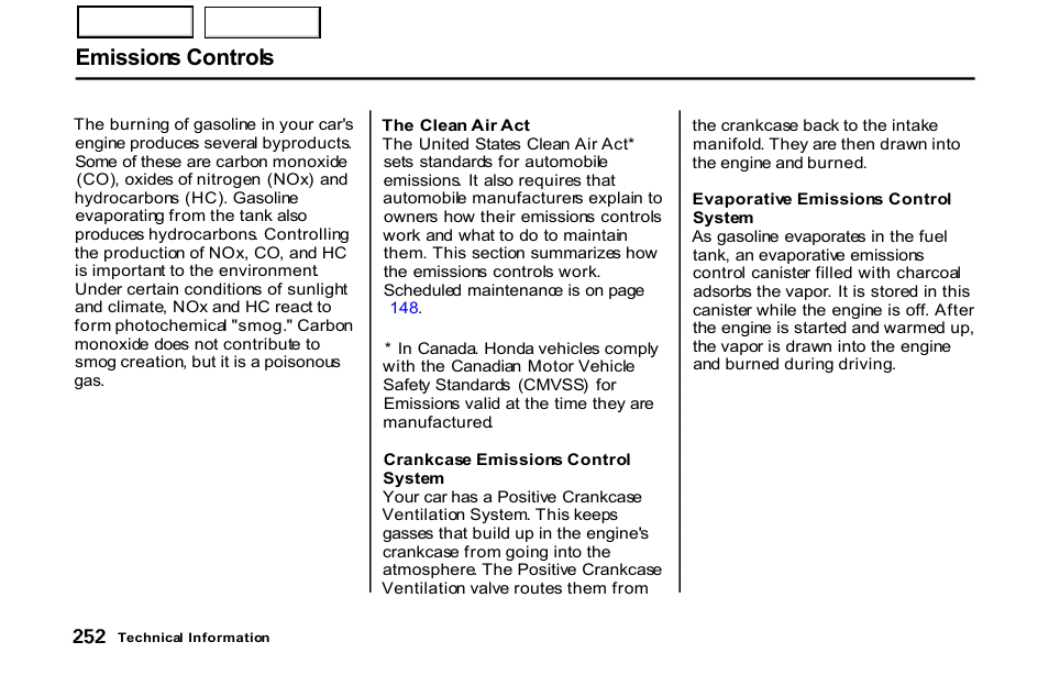 Emissions controls | HONDA 2001 S2000 - Owner's Manual User Manual | Page 255 / 276