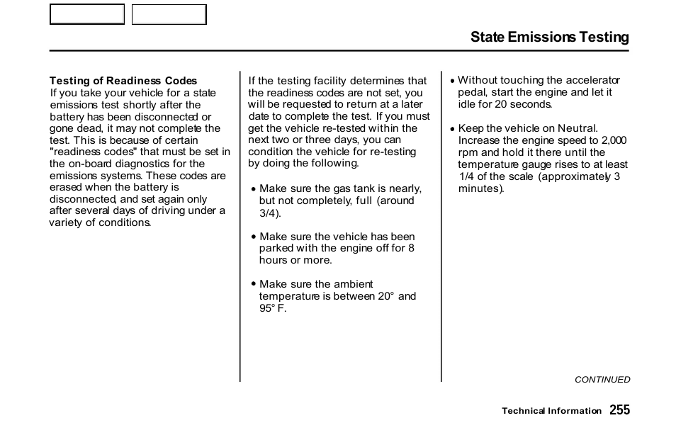 State emissions testing | HONDA 2001 S2000 - Owner's Manual User Manual | Page 258 / 276