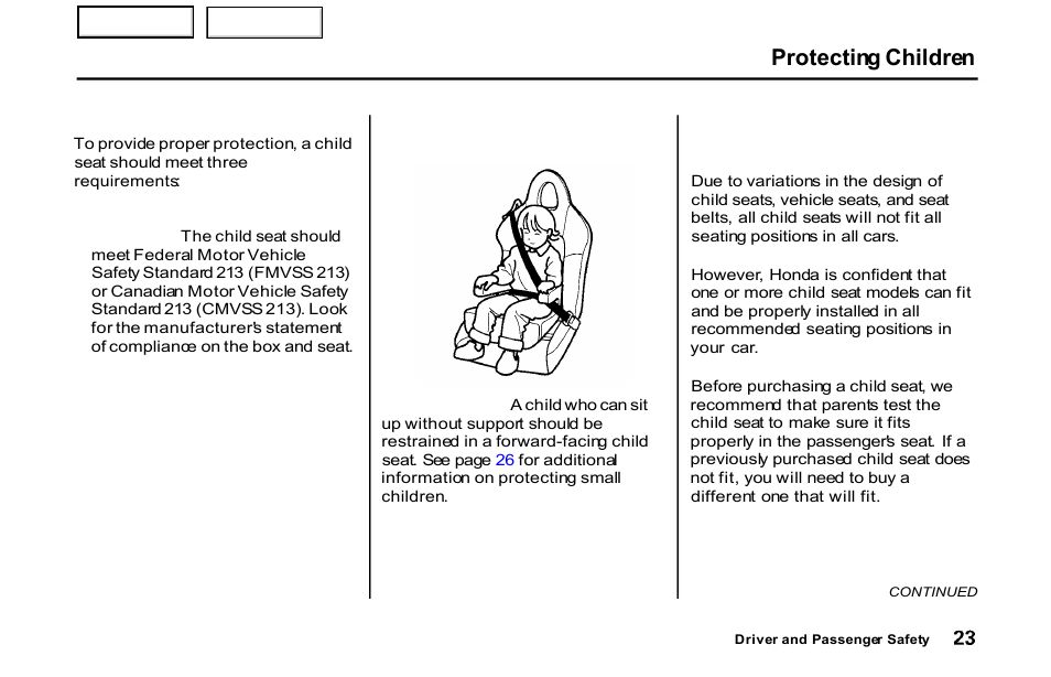 Protecting children | HONDA 2001 S2000 - Owner's Manual User Manual | Page 26 / 276