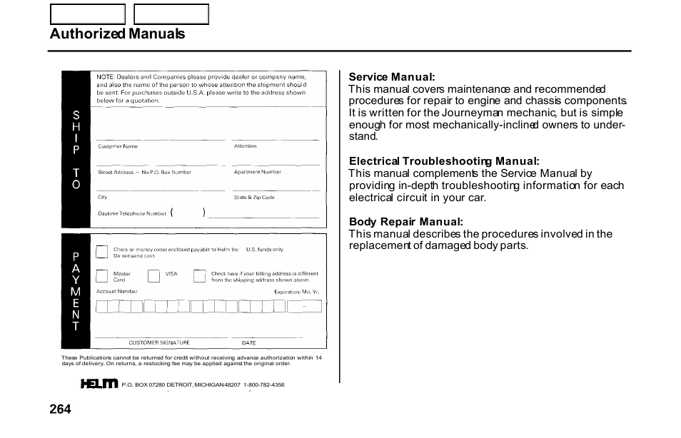 Authorized manuals | HONDA 2001 S2000 - Owner's Manual User Manual | Page 267 / 276