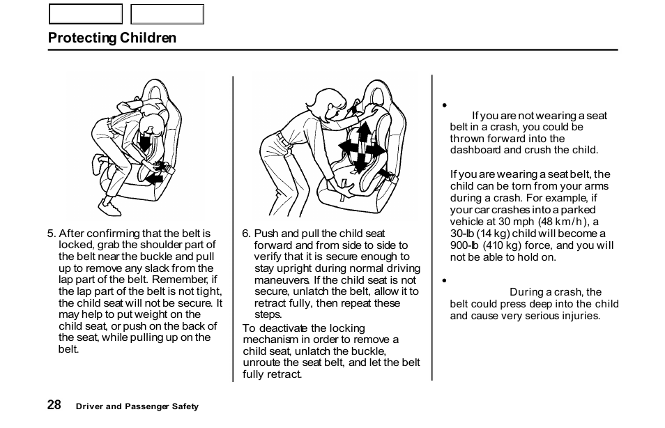 Protecting children | HONDA 2001 S2000 - Owner's Manual User Manual | Page 31 / 276