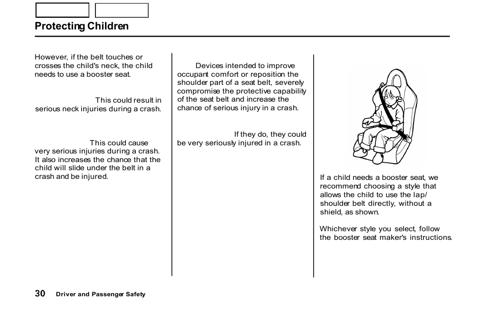 Protecting children | HONDA 2001 S2000 - Owner's Manual User Manual | Page 33 / 276