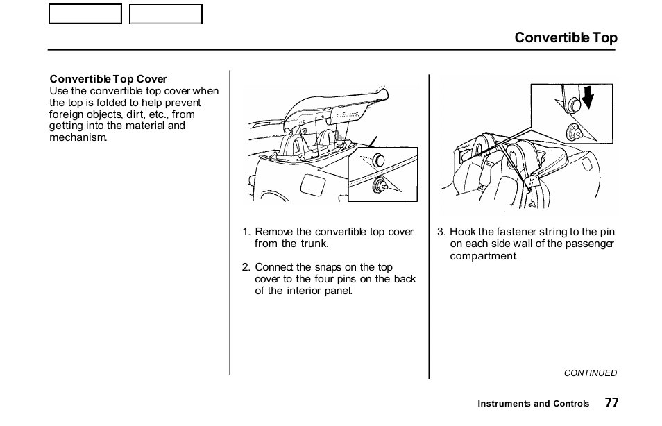 Convertible top | HONDA 2001 S2000 - Owner's Manual User Manual | Page 80 / 276