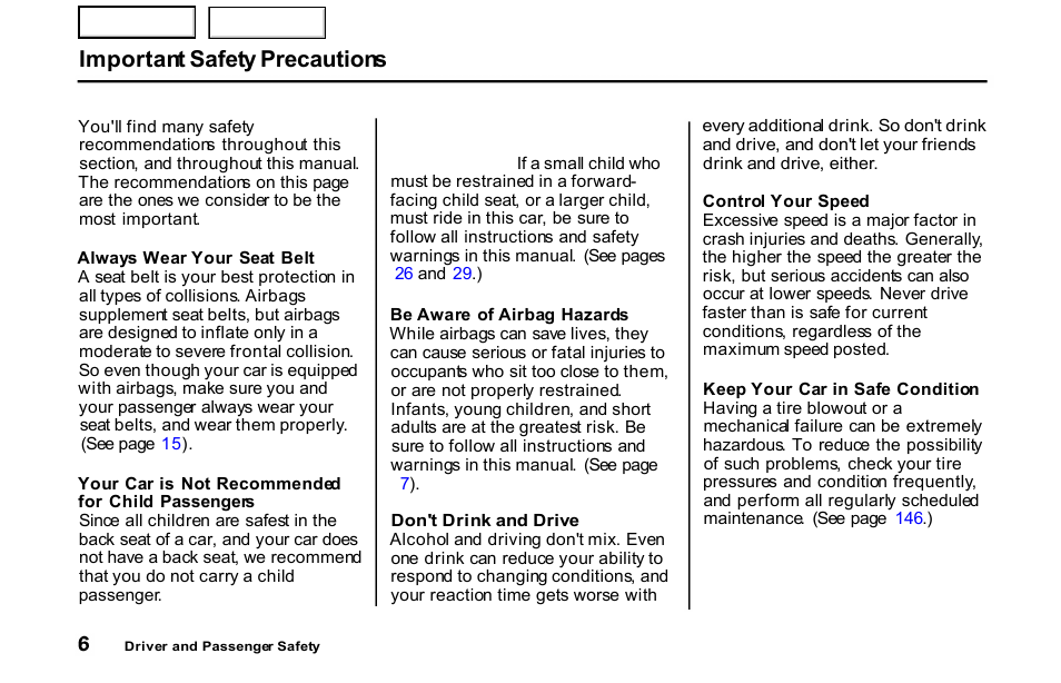 Important safety precautions | HONDA 2001 S2000 - Owner's Manual User Manual | Page 9 / 276