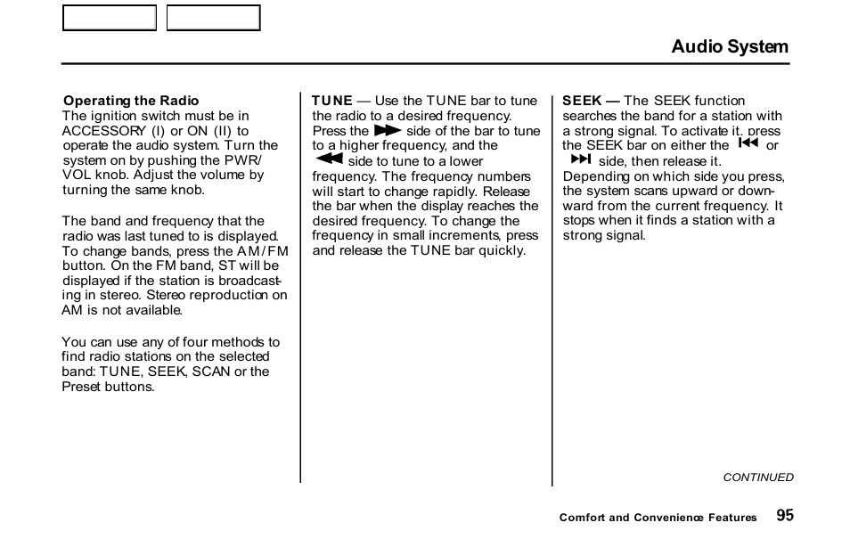 Audio system | HONDA 2001 S2000 - Owner's Manual User Manual | Page 98 / 276