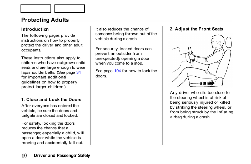 Protecting adults | HONDA 2001 Passport - Owner's Manual User Manual | Page 14 / 317