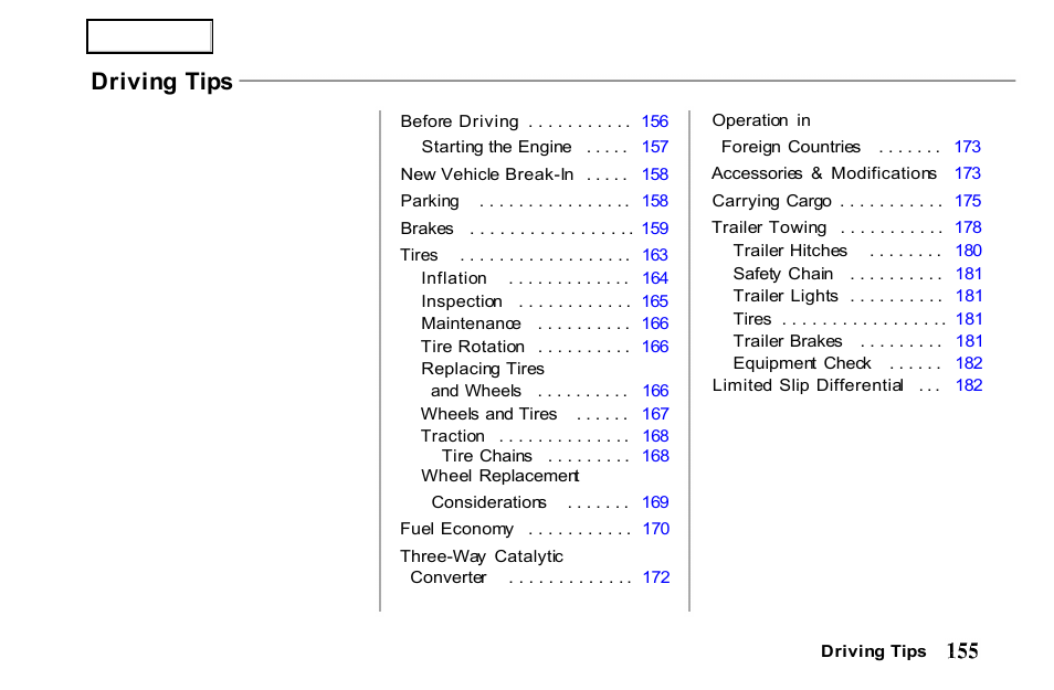 Driving tips | HONDA 2001 Passport - Owner's Manual User Manual | Page 159 / 317