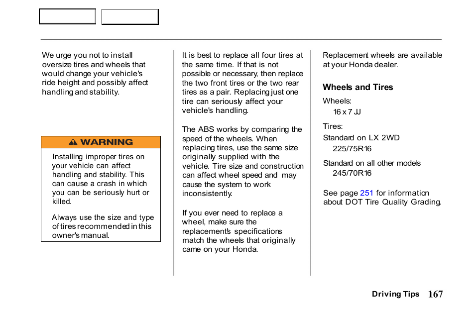 HONDA 2001 Passport - Owner's Manual User Manual | Page 171 / 317