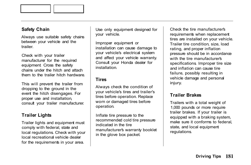 HONDA 2001 Passport - Owner's Manual User Manual | Page 185 / 317