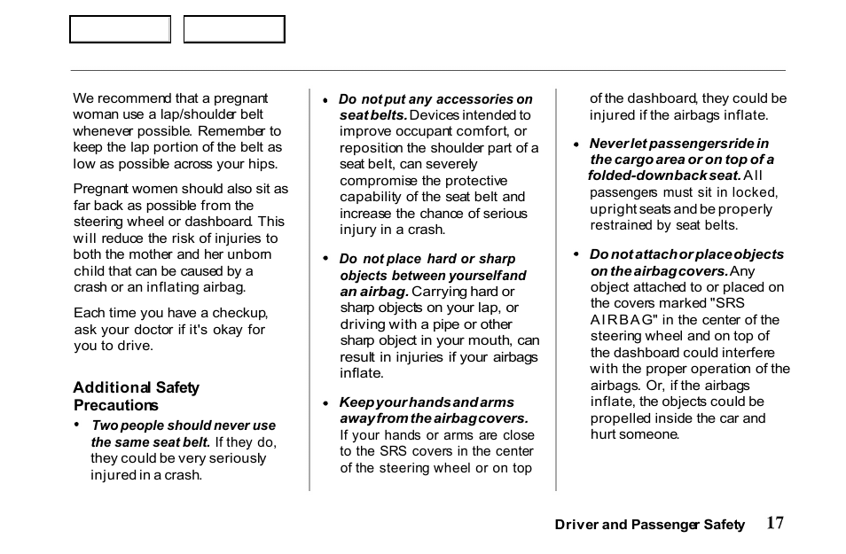 Precautions | HONDA 2001 Passport - Owner's Manual User Manual | Page 21 / 317