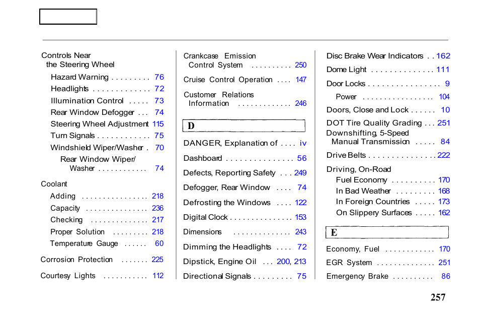 HONDA 2001 Passport - Owner's Manual User Manual | Page 261 / 317