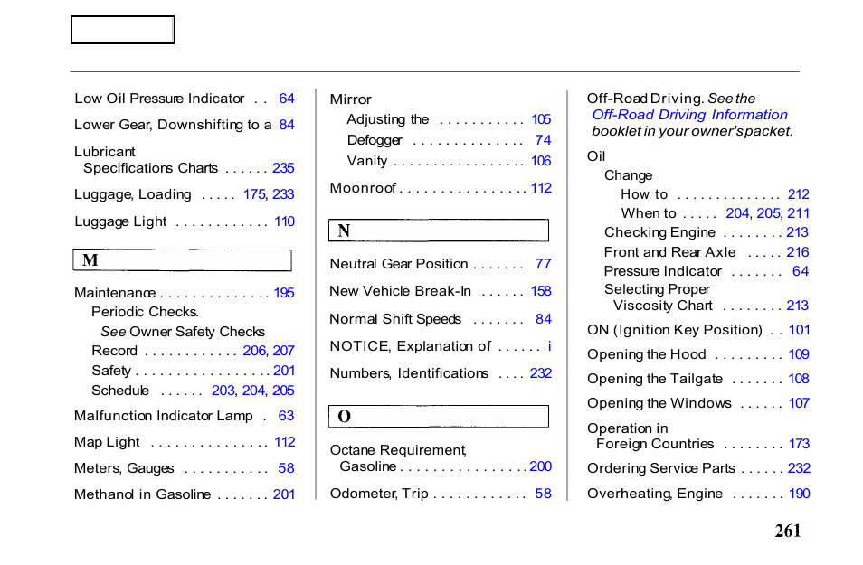 HONDA 2001 Passport - Owner's Manual User Manual | Page 265 / 317