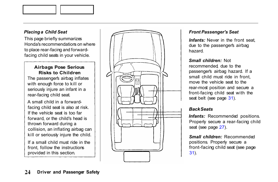 HONDA 2001 Passport - Owner's Manual User Manual | Page 28 / 317