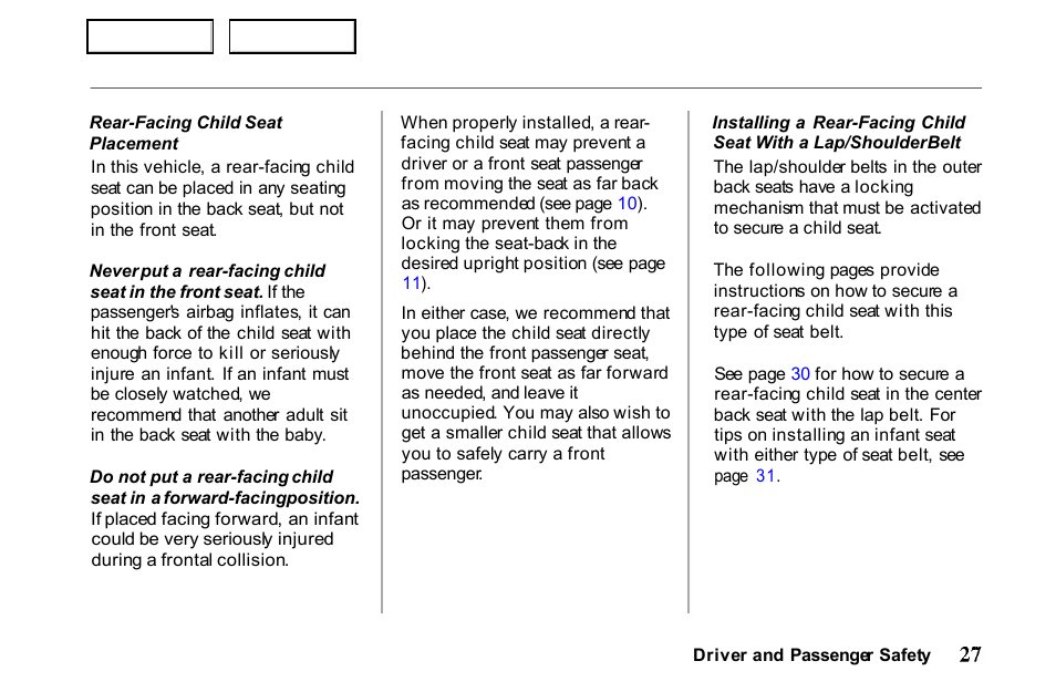 HONDA 2001 Passport - Owner's Manual User Manual | Page 31 / 317