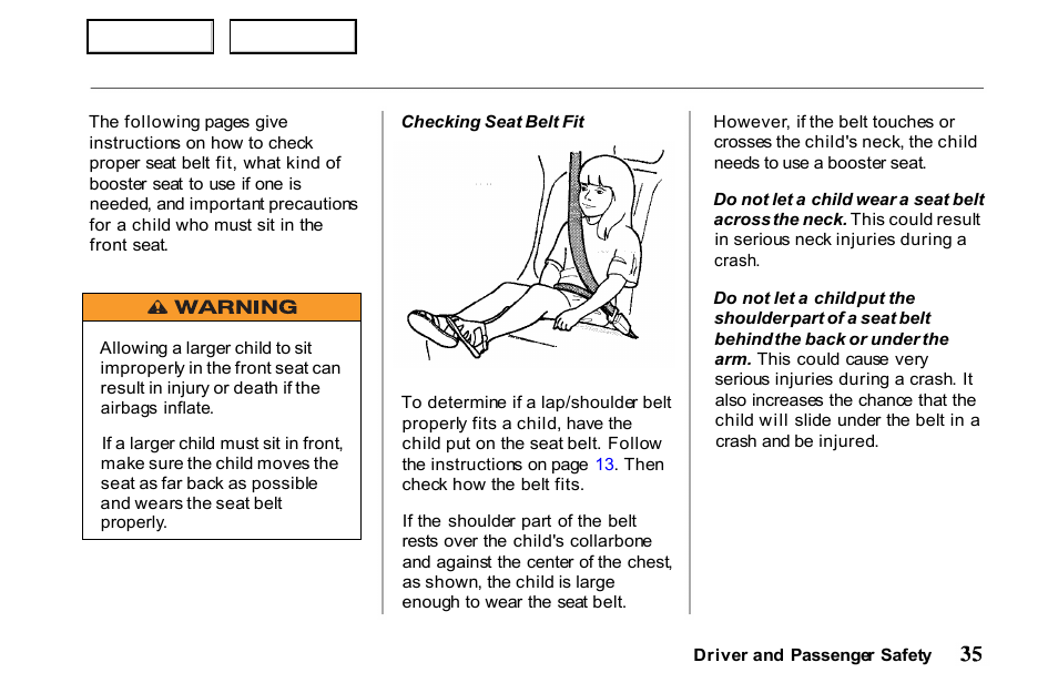 HONDA 2001 Passport - Owner's Manual User Manual | Page 39 / 317