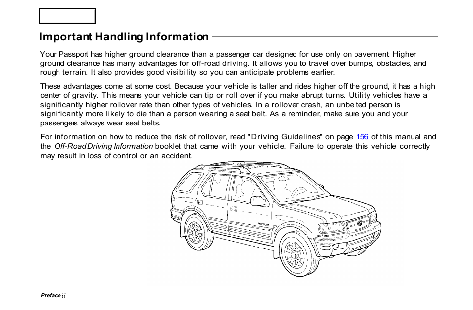 Important handling information | HONDA 2001 Passport - Owner's Manual User Manual | Page 4 / 317