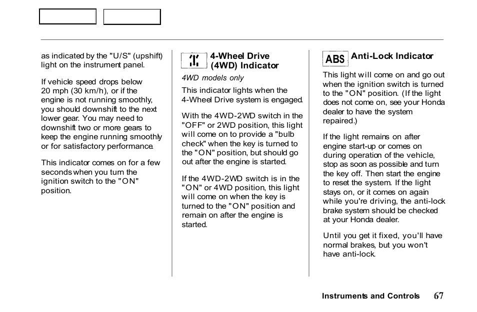 HONDA 2001 Passport - Owner's Manual User Manual | Page 71 / 317
