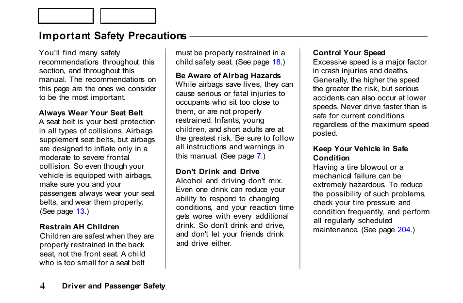 Important safety precautions | HONDA 2001 Passport - Owner's Manual User Manual | Page 8 / 317