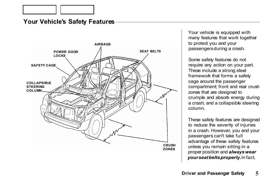 Your vehicle's safety features | HONDA 2001 Passport - Owner's Manual User Manual | Page 9 / 317